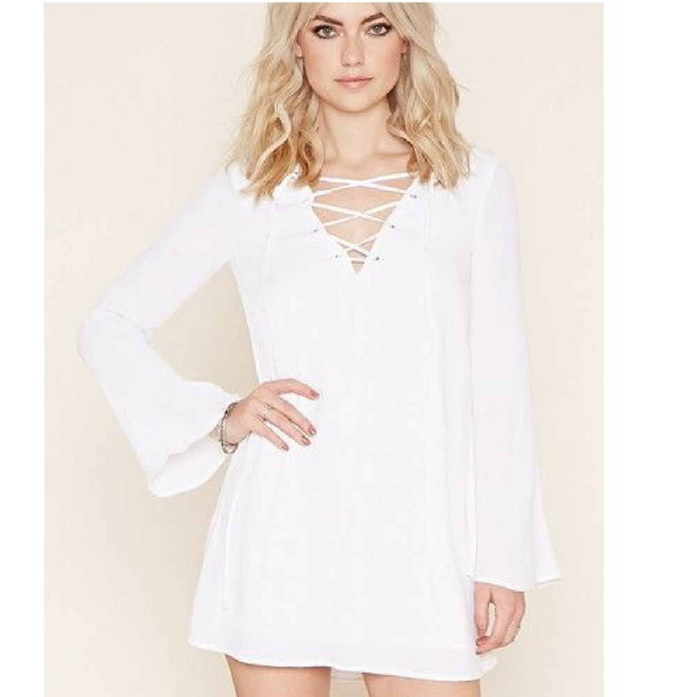 Forever 21 Lace up Bell Sleeve dress